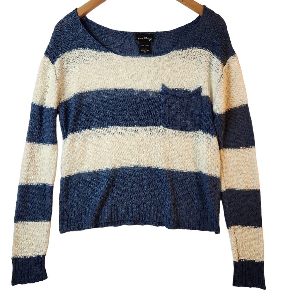 Love Always Womens Open Knit Lightweight Scoop Neck Sweater Size Medium